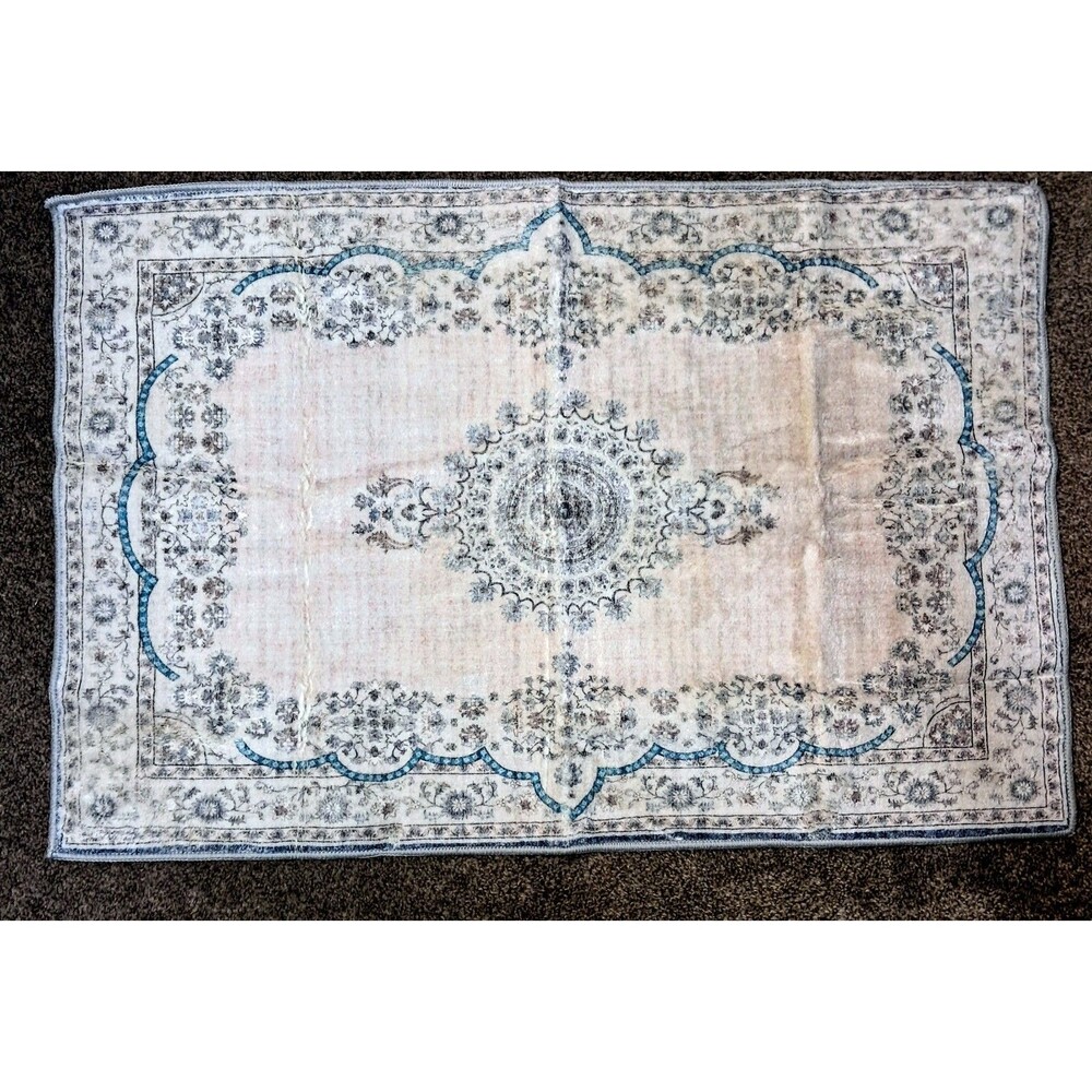 Istana Area Rug Blue Medellion 3 Feet X 2 Feet Walkway Bedroom Living Room